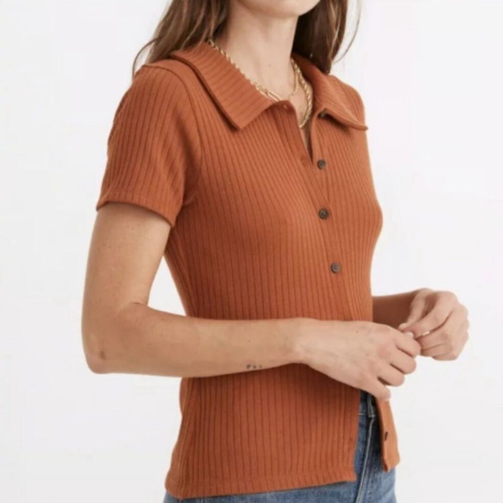 Madewell Size XS SS Peter Pan Collared Ribbed Button Down Burnt Orange